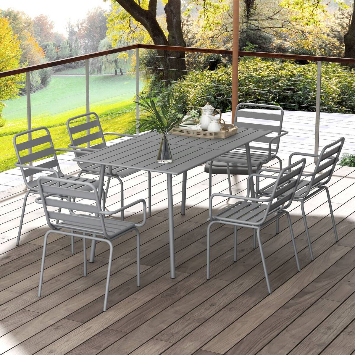 Outsunny Gartensitzgruppe 7tlg. hellgrau Stahl B/H/L: ca. 80x74x80 cm