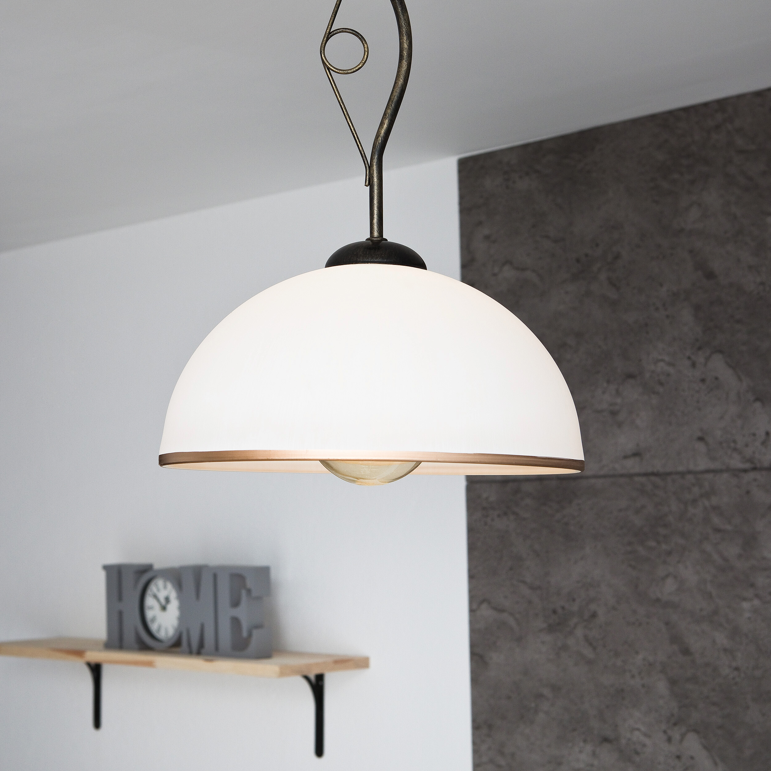 Lamkur Deckenleuchte Retro schwarz Glas Stahl B/H/L: ca. 32,5x45x32,5 cm E27 1 Brennstellen