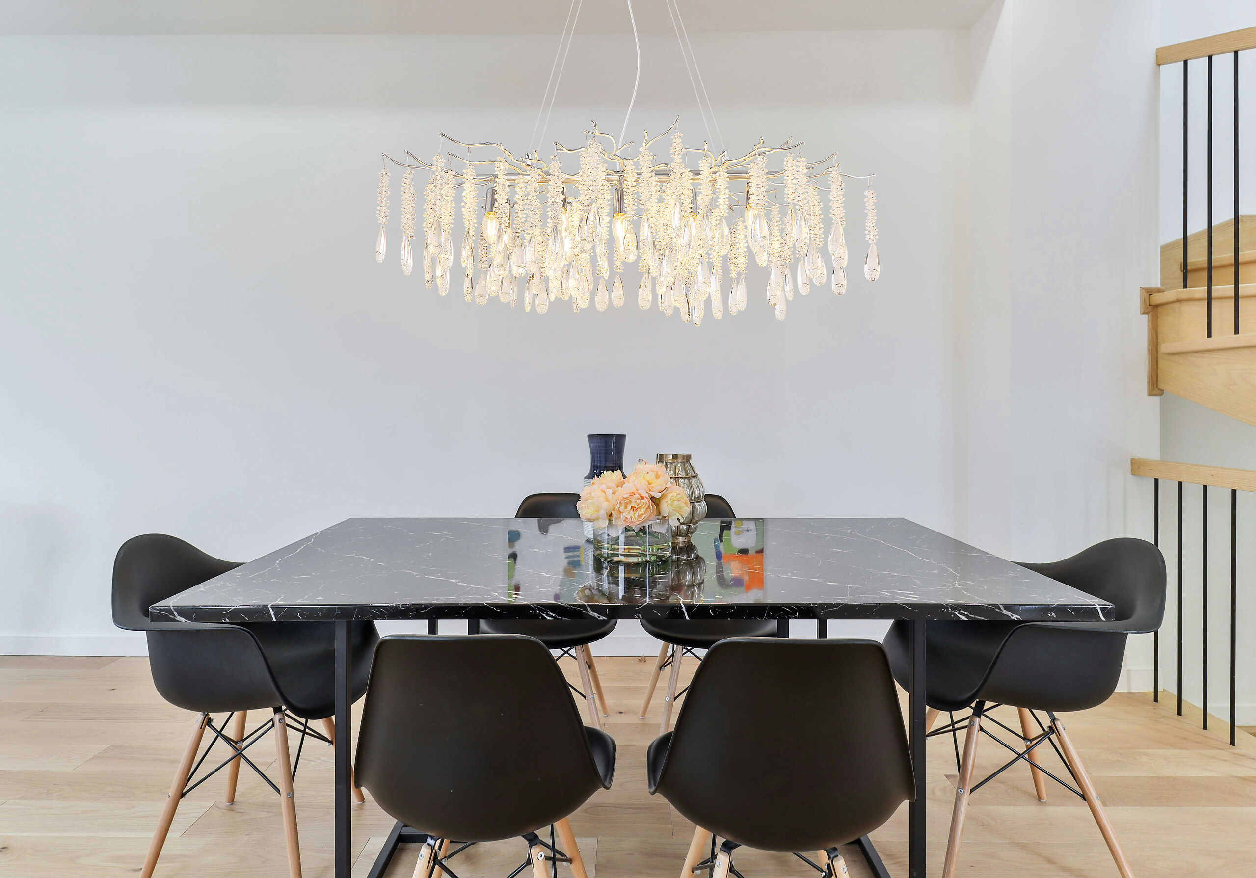 GLOBO Luster silber klar Glas Metall B/H/L: ca. 60x120x100 cm E14 10 Brennstellen