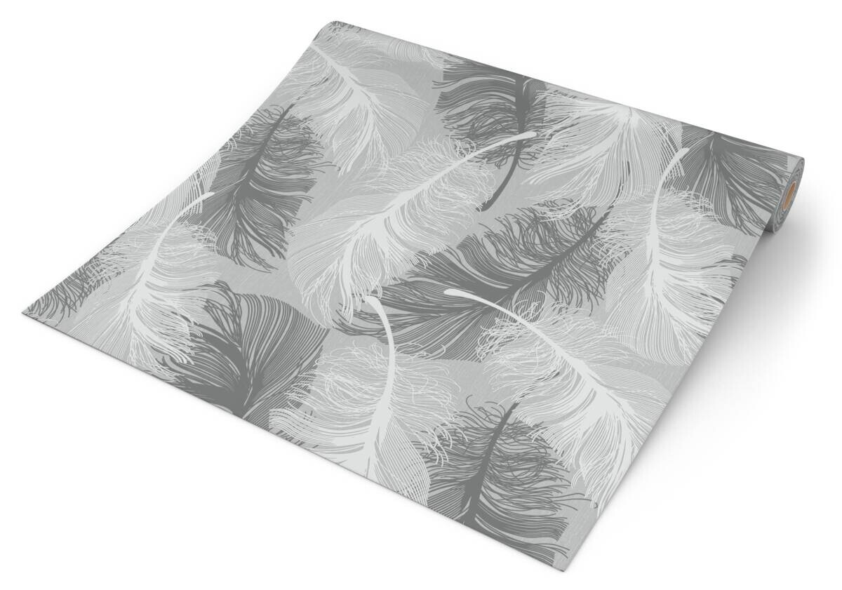 UGEPA Vinyltapete Federn grau weiß B/L: ca. 53x1005 cm glitzernd