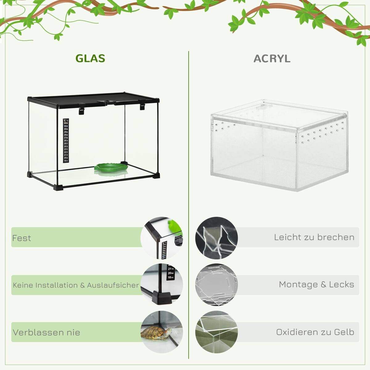 PawHut Terrarium schwarz Edelstahl B/H/L: ca. 30x50x35 cm