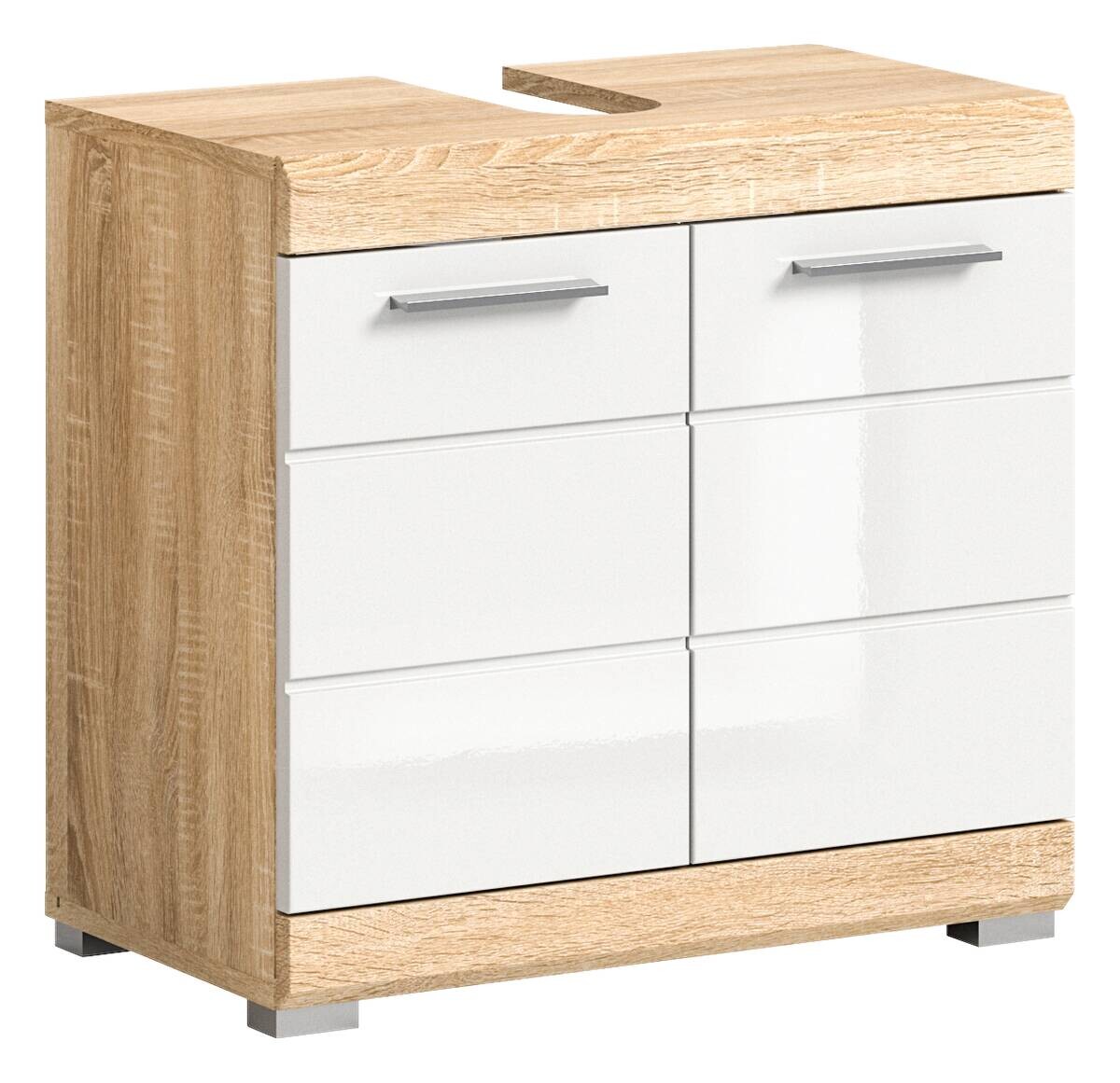 Waschbeckenunterschrank LAMBADA Eiche Sonoma hell Nachbildung weiß Hochglanz B/H/T: ca. 60x56x34 cm