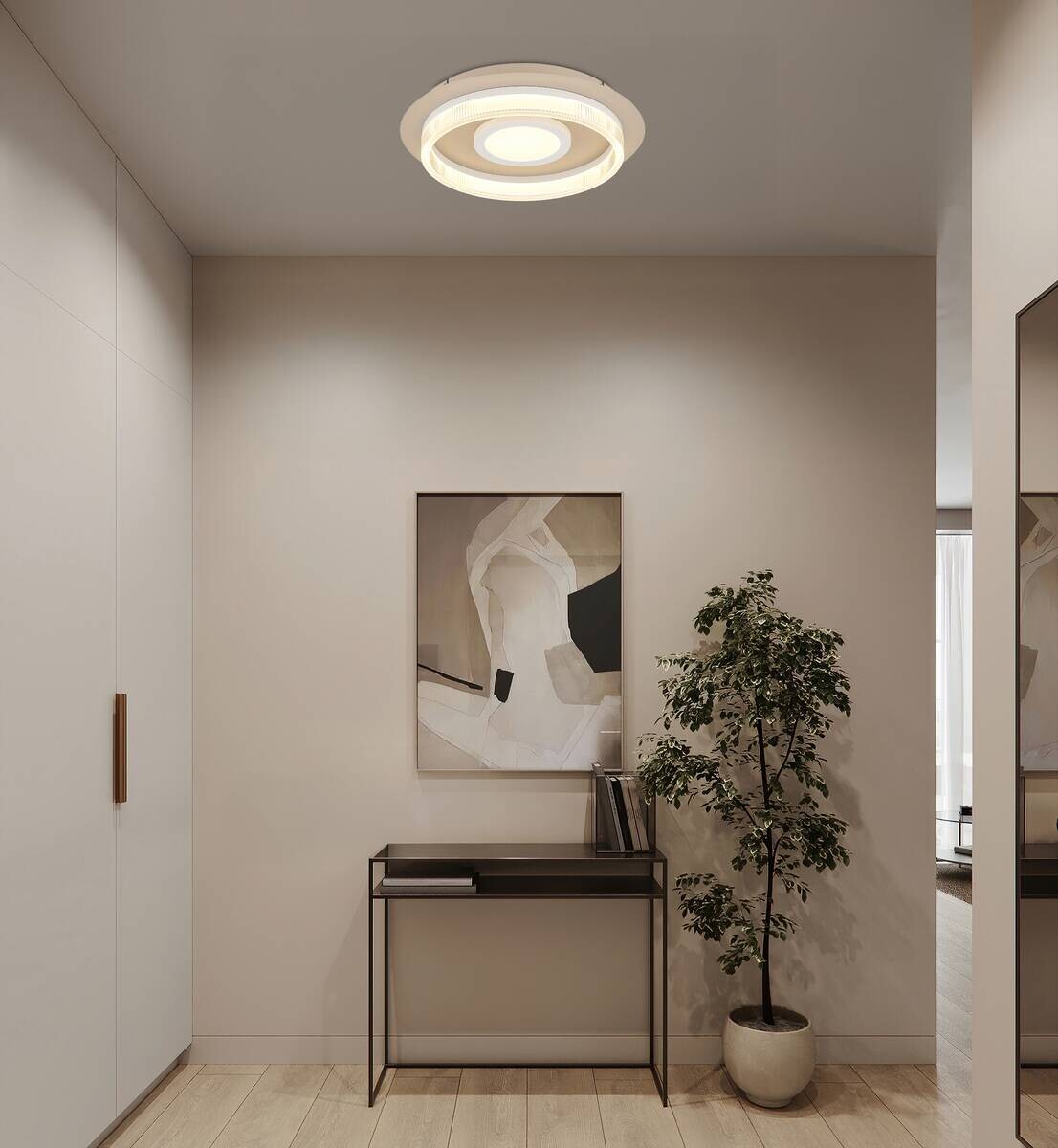 GLOBO Deckenleuchte transparent weiß sand Metall Kunststoff H/D: ca. 8,5x40 cm 1 Brennstellen