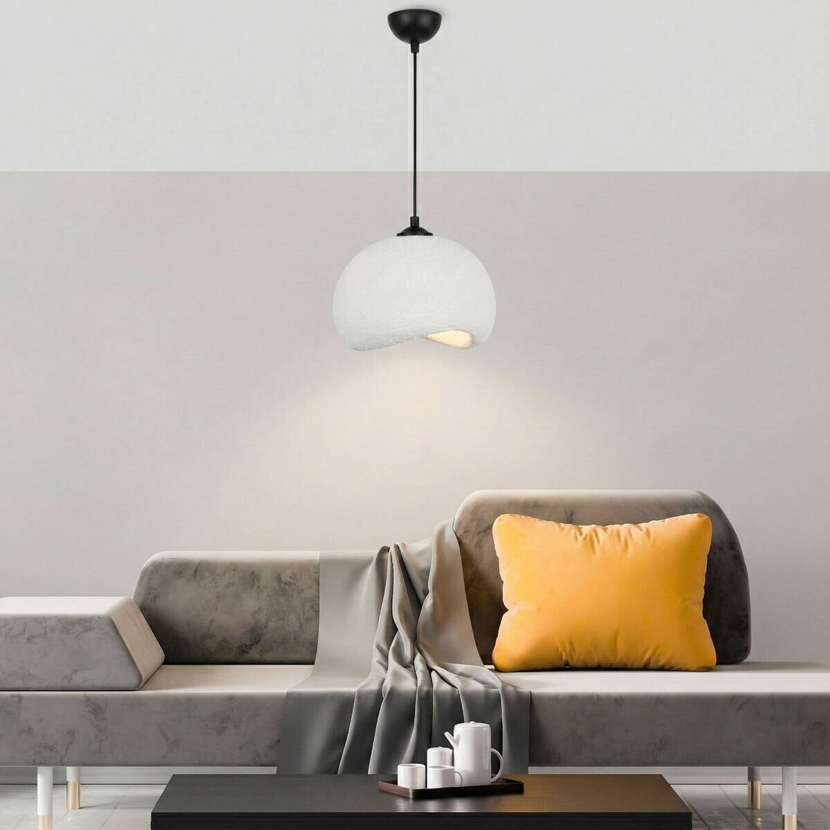 Opviq Pendelleuchte Yontu-15850-B weiß schwarz Polyester-Mischgewebe Metall B/H/L: ca. 29x120x34 cm E27 1 Brennstellen