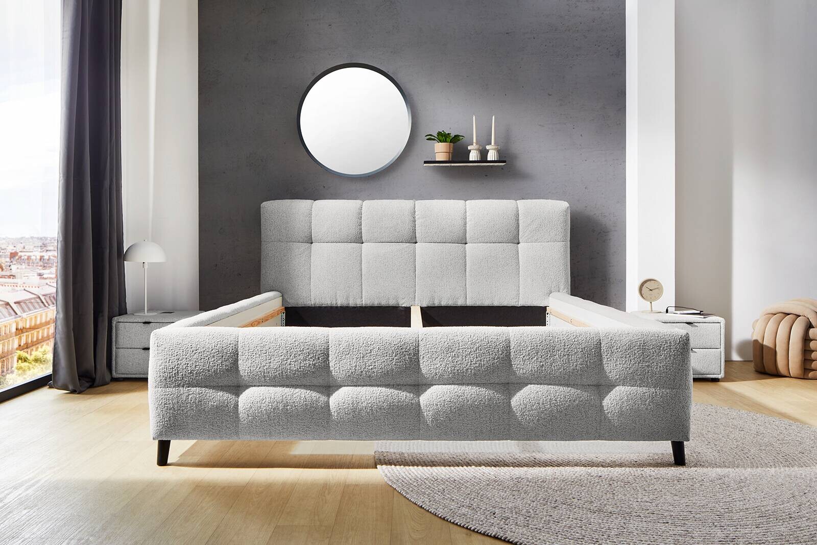 Polsterbettgestell  hellgrau Polyester Liegefläche B/L: ca. 180x200 cm