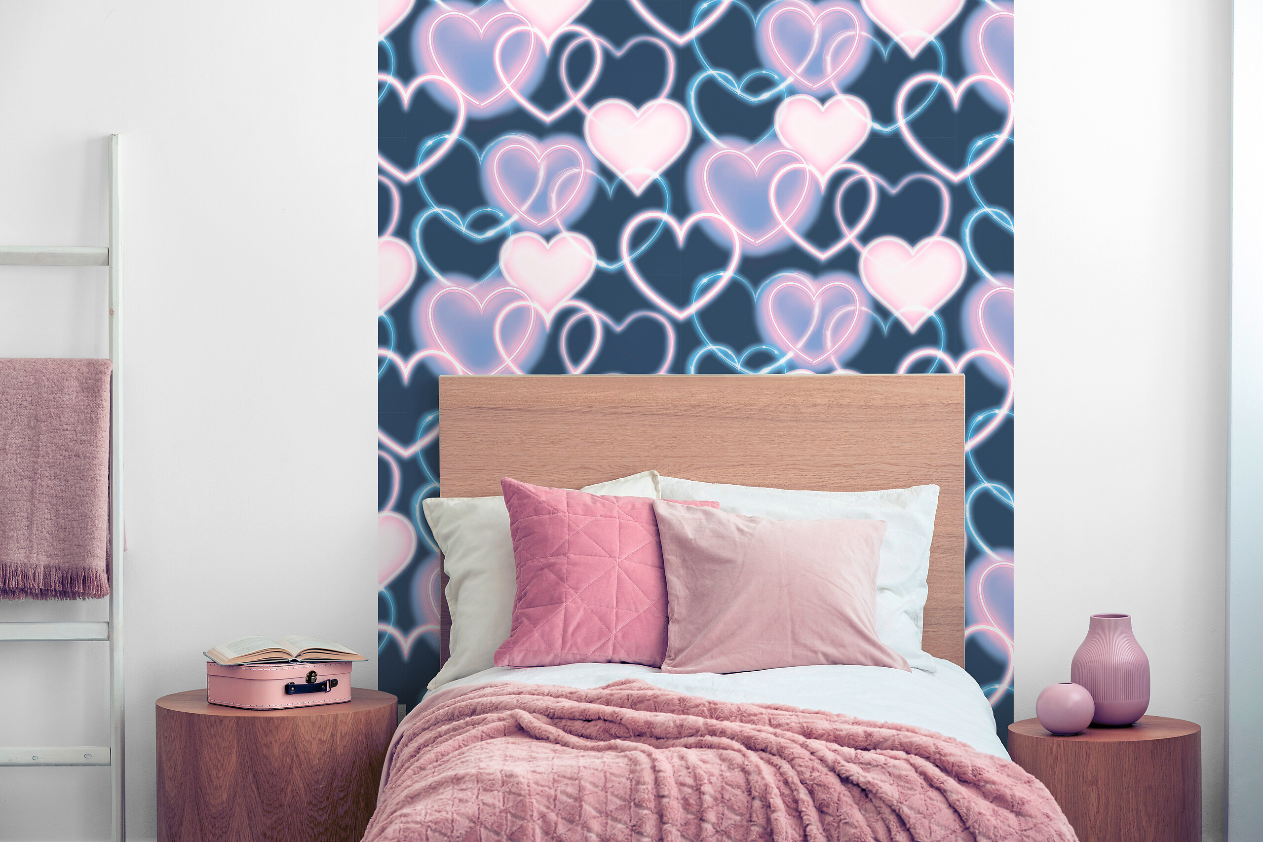 UGEPA Papiertapete Herzen blau rosa B/L: ca. 53x1005 cm