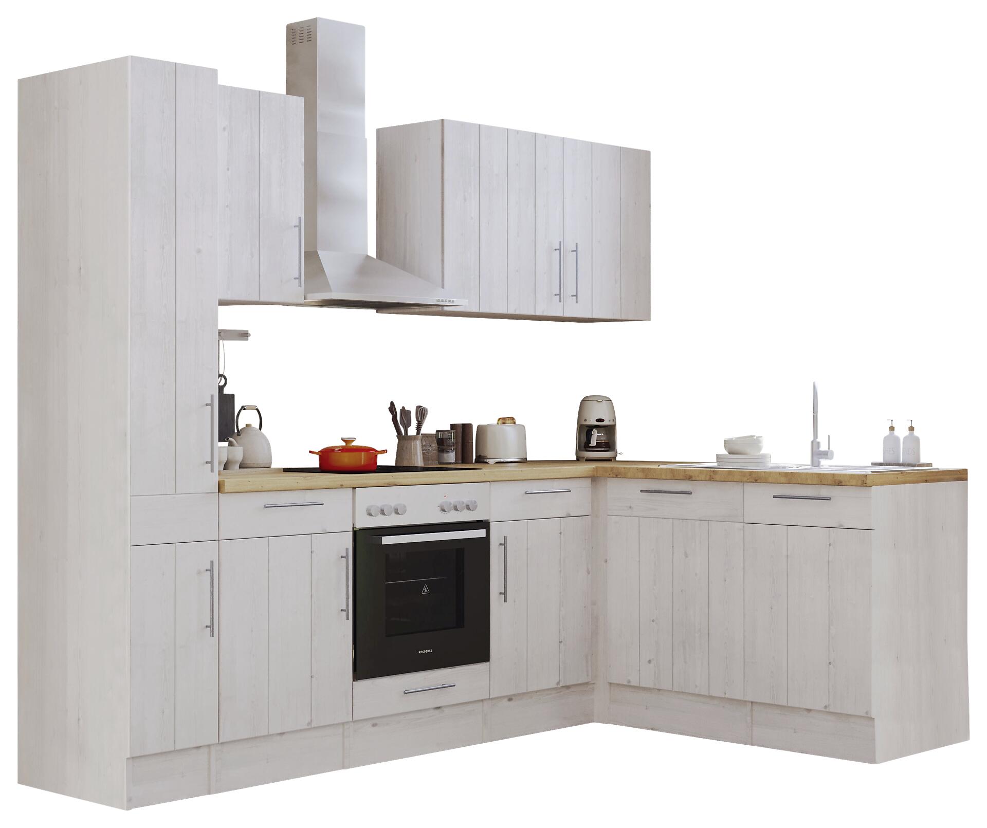 Respekta Winkelküche BERPL250LHWC weiß Lärche Nachbildung B/H/T: ca. 250x211x172 cm