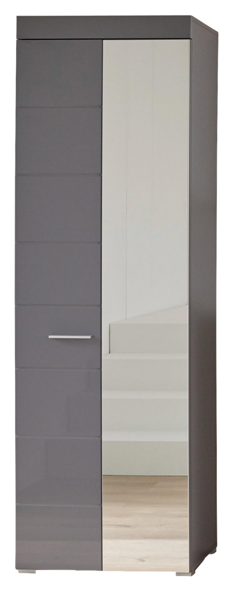 Garderobenschrank Amanda grau Hochglanz grau B/H/T: ca. 62x195x38 cm