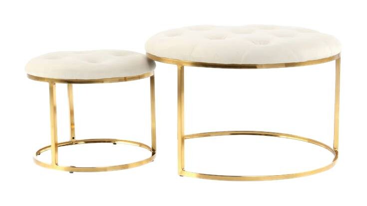360 Living Hocker Myla 100 2er-Set elfenbein gold Metall Samt H/D: ca. 41x60 cm