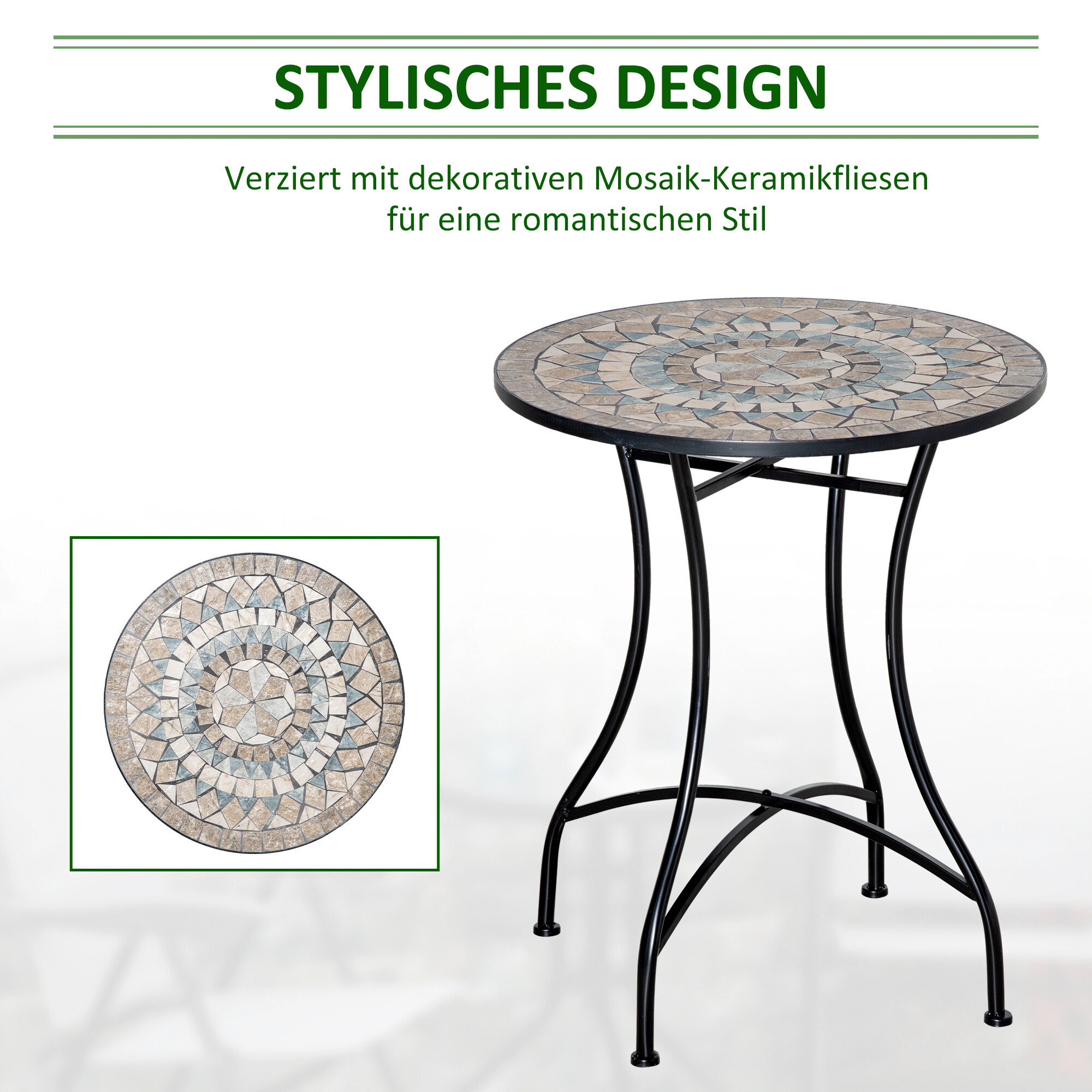 Outsunny Gartentisch bunt Metall H/D: ca. 71x60 cm