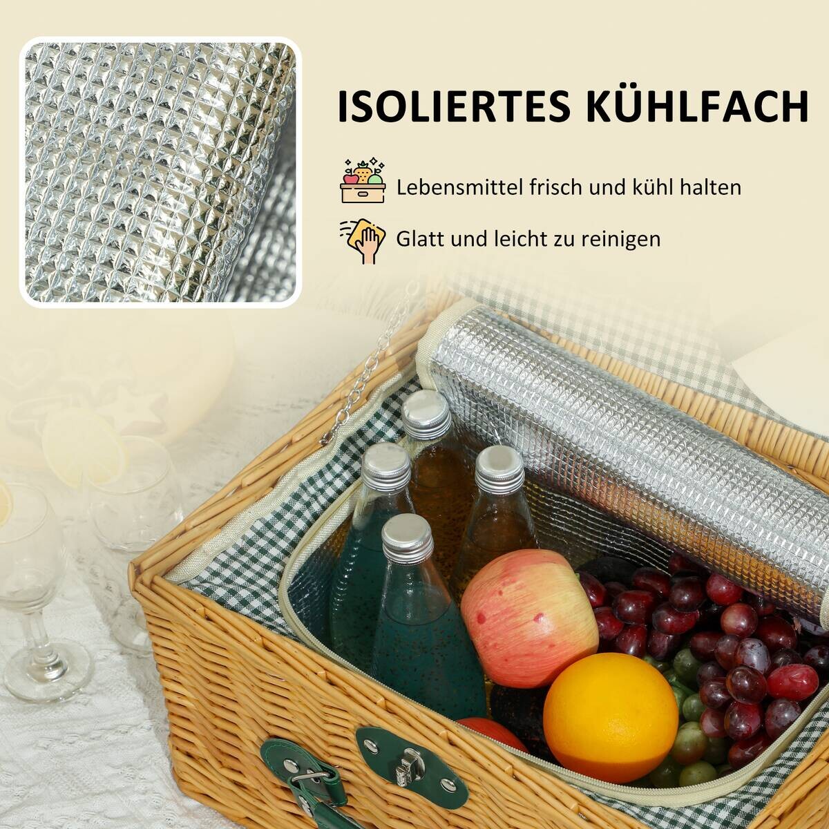 Outsunny Picknickkorb braun Weide B/H/L: ca. 30x20x40 cm