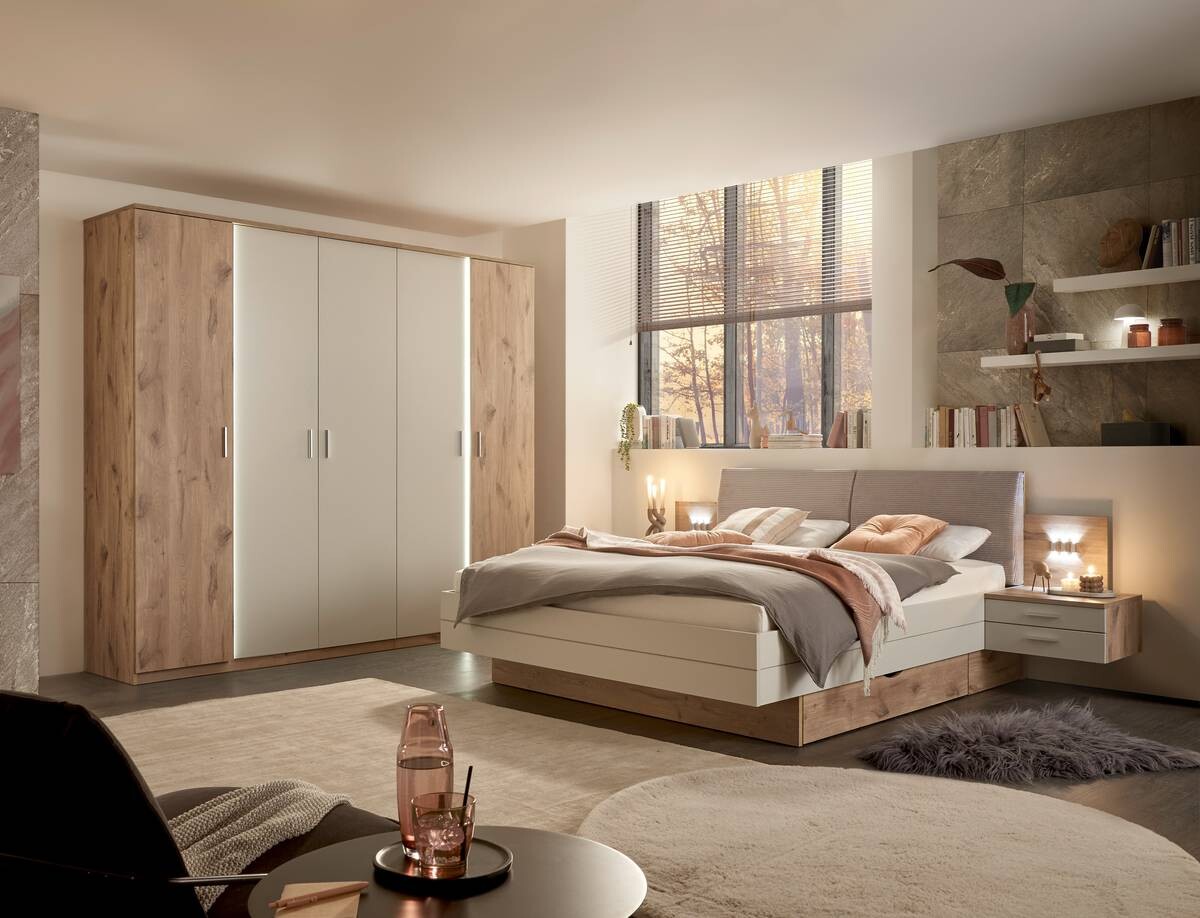 Bettanlage Moledo Eiche Viking Nachbildung hellgrau B/H/T: ca. 296x102x216 cm Liegefläche B/L: ca. 180x200 cm Bettanlage Moledo Eiche Viking Nachbildung hellgrau B/H/T: ca. 296x102x216 cm Liegefläche B/L: ca. 180x200 cm