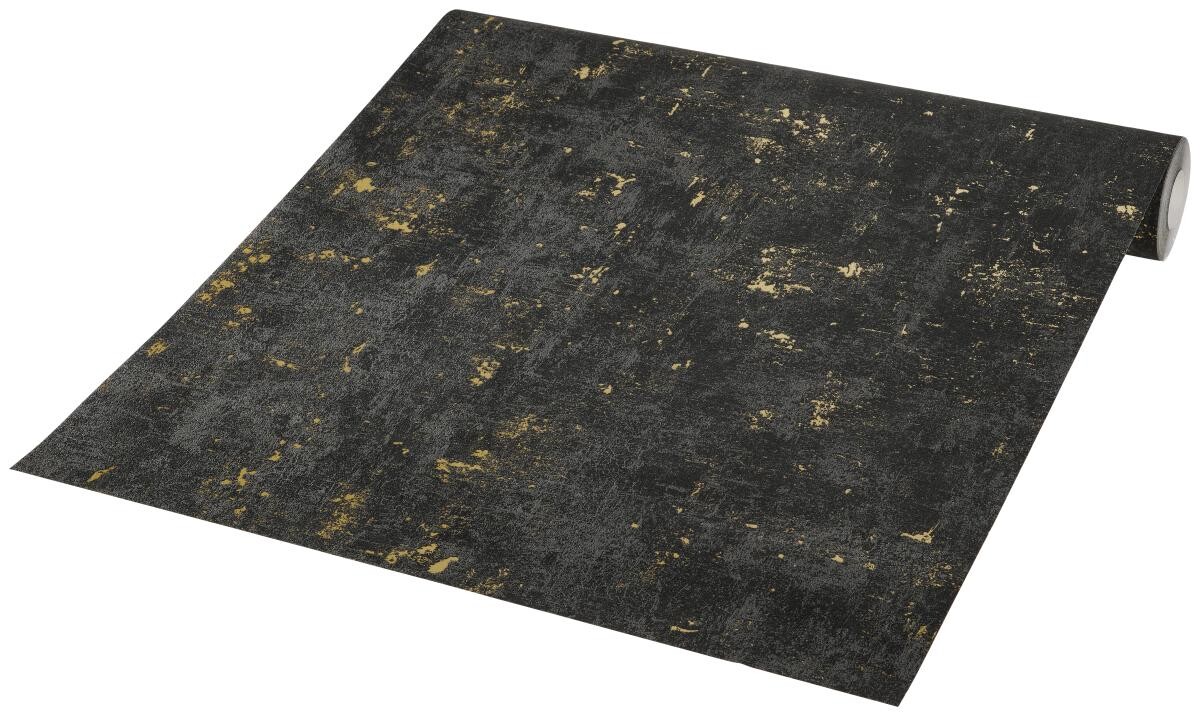 Vliestapete Betonoptik schwarz gold B/L: ca. 53x1005 cm