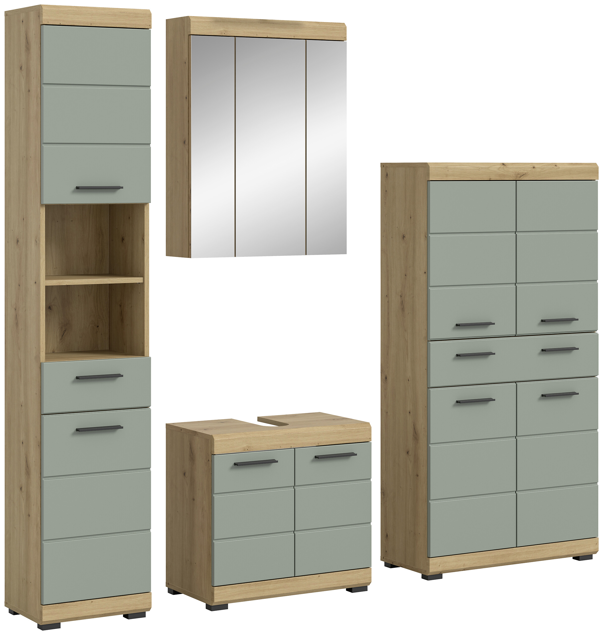 Badezimmer-Set Scout Eiche Artisan Nachbildung salbei Nachbildung B/H/T: ca. 186x191x34 cm Badezimmer-Set Scout Eiche Artisan Nachbildung salbei Nachbildung B/H/T: ca. 186x191x34 cm
