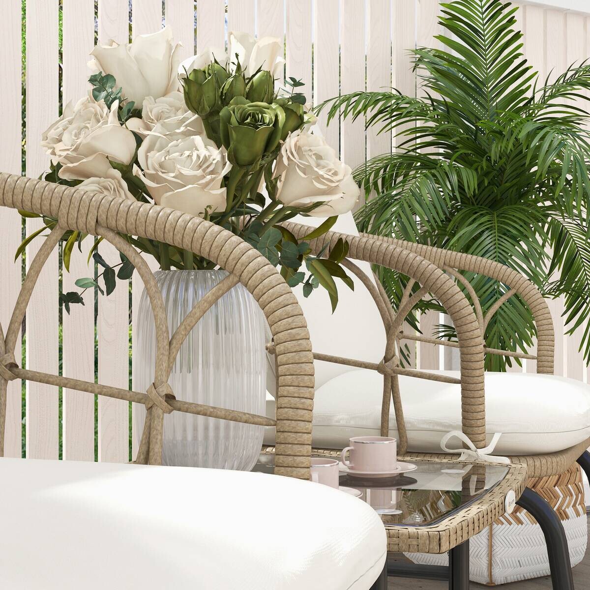 Outsunny Sitzgruppe creme Edelstahl B/H/L: ca. 82x63x75 cm