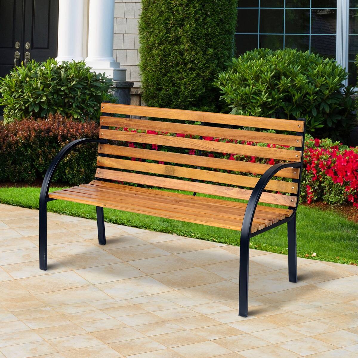Outsunny Gartenbank natur Metall B/H/L: ca. 60x80x122 cm