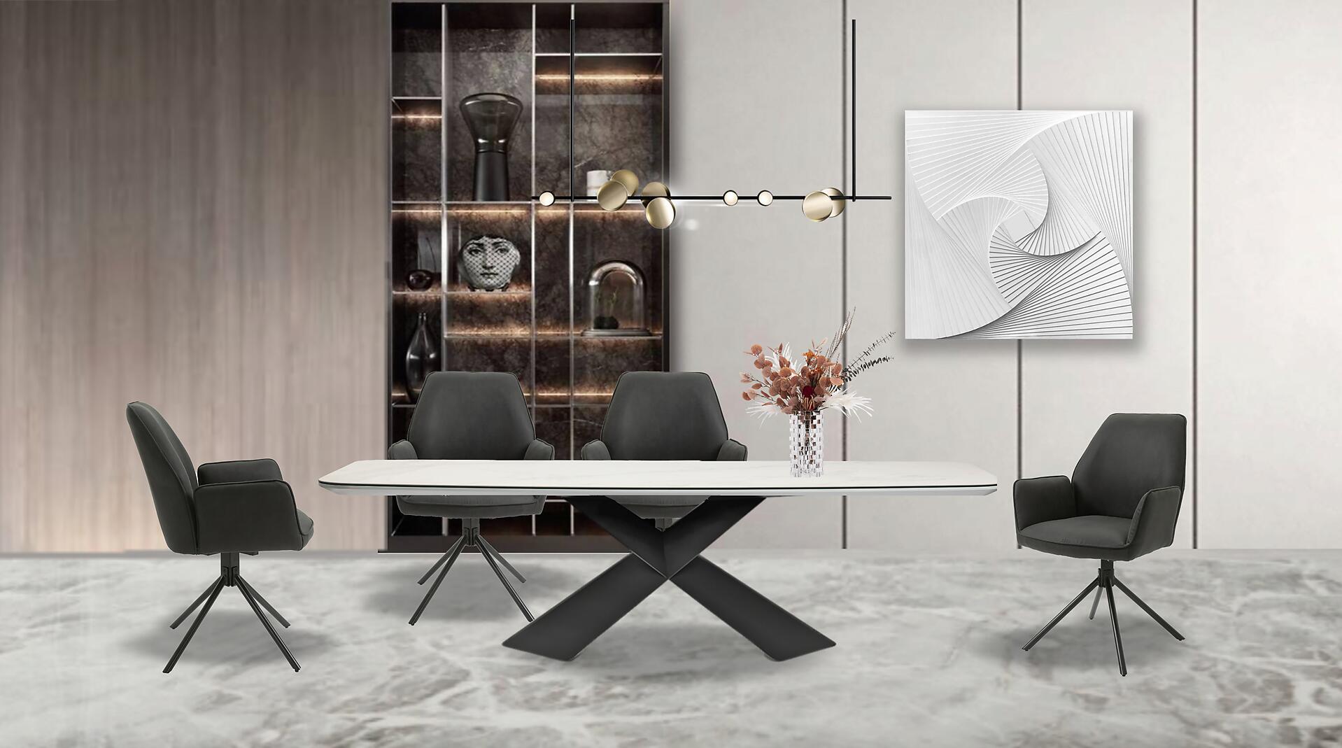 Stuhl BLAIR 2er-Set anthrazit Vintage schwarz Stoff Metall B/H/T: ca. 57x89x61 cm