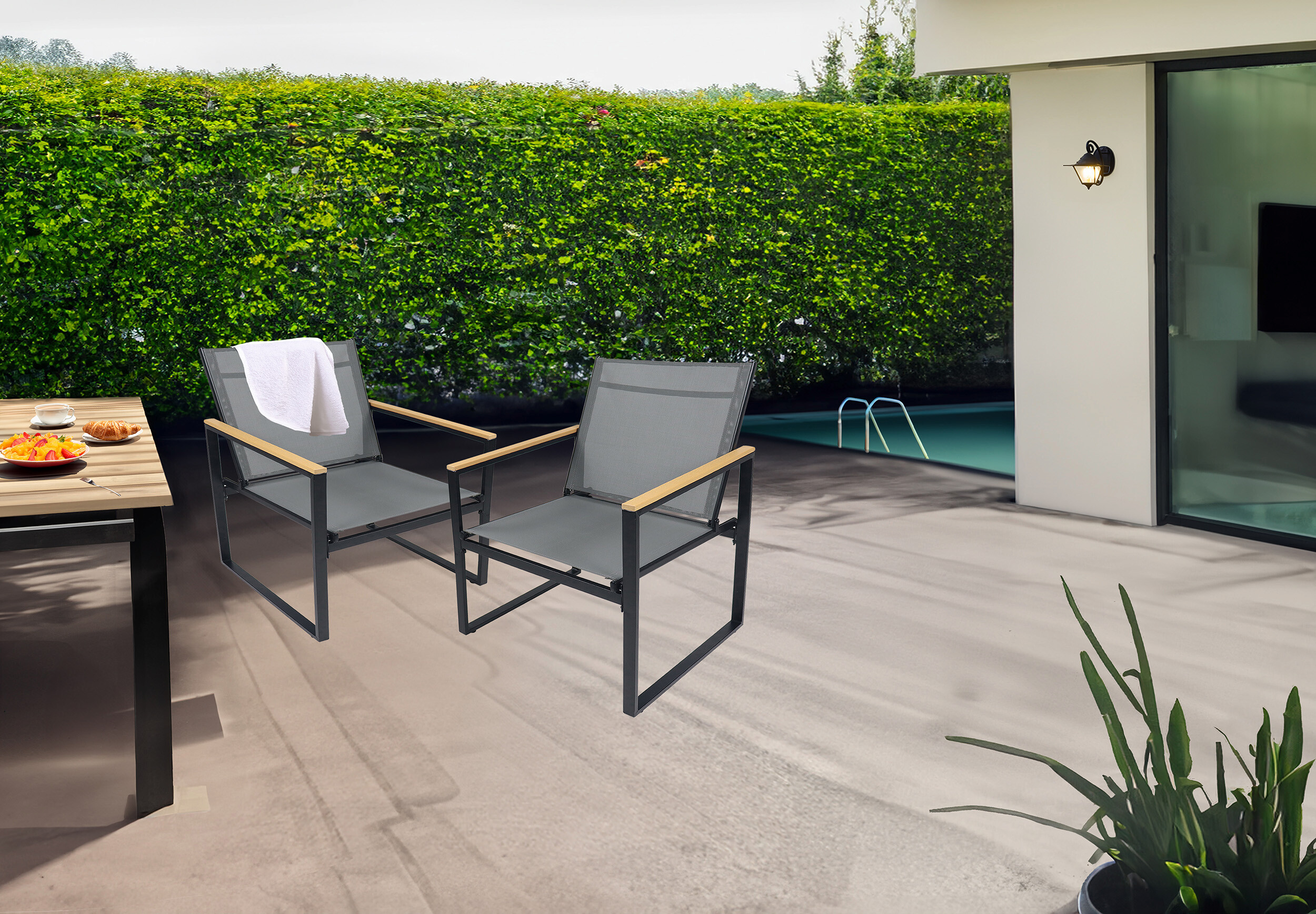 VCM Gartenstuhl anthrazit Textilene B/H/L: ca. 54x83x65 cm