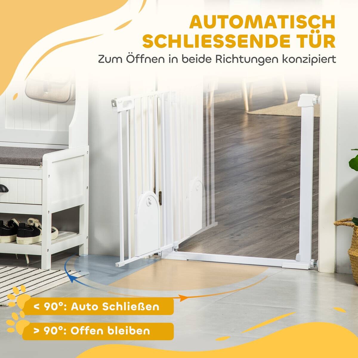 PawHut Türschutzgitter weiß Stahl B/H/L: ca. 2x76x103 cm