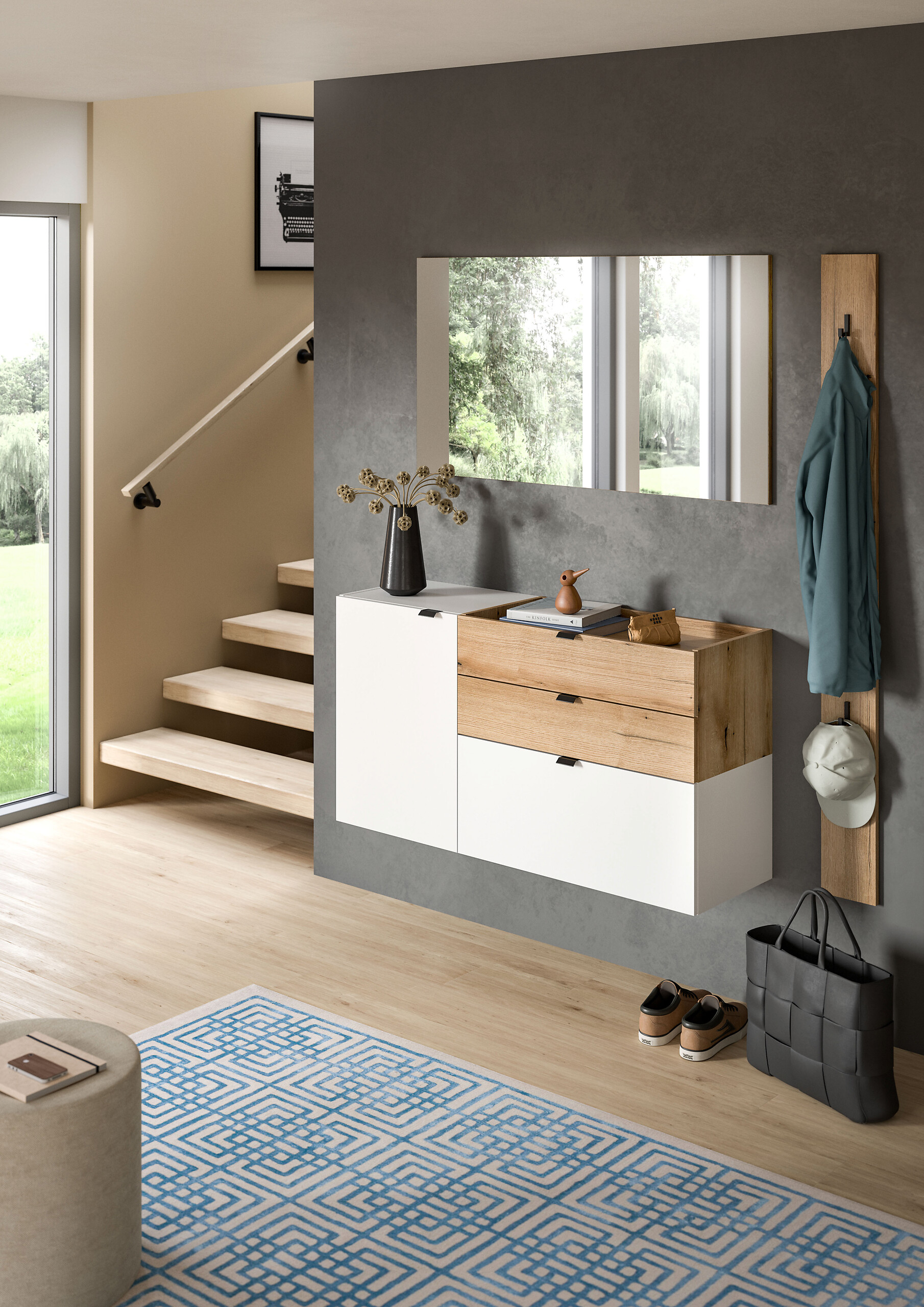 Garderobe Naro weiß Evoke Oak Nachbildung B/H/T: ca. 158x194x37 cm Garderobe Naro weiß Evoke Oak Nachbildung B/H/T: ca. 158x194x37 cm