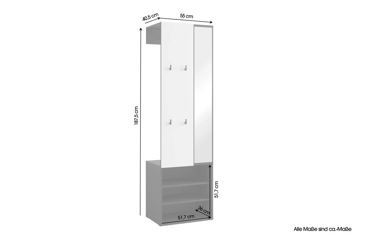 Garderobenset ANDORRA schwarz weiß B/H/T: ca. 55x187,5x40,5 cm