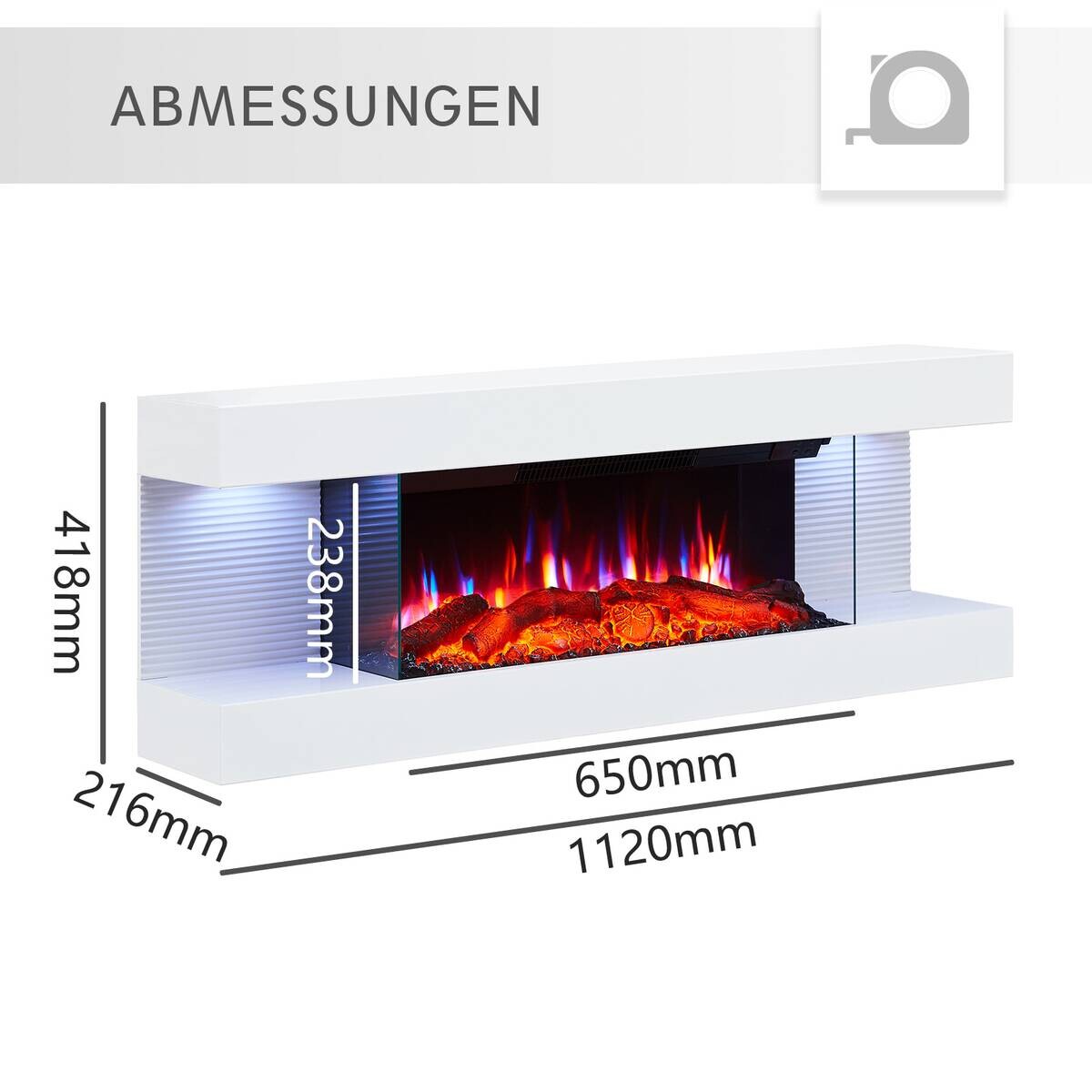Balderia Elektrischer-Kamin weiß Metall B/H/T: ca. 112x41,8x21,6 cm