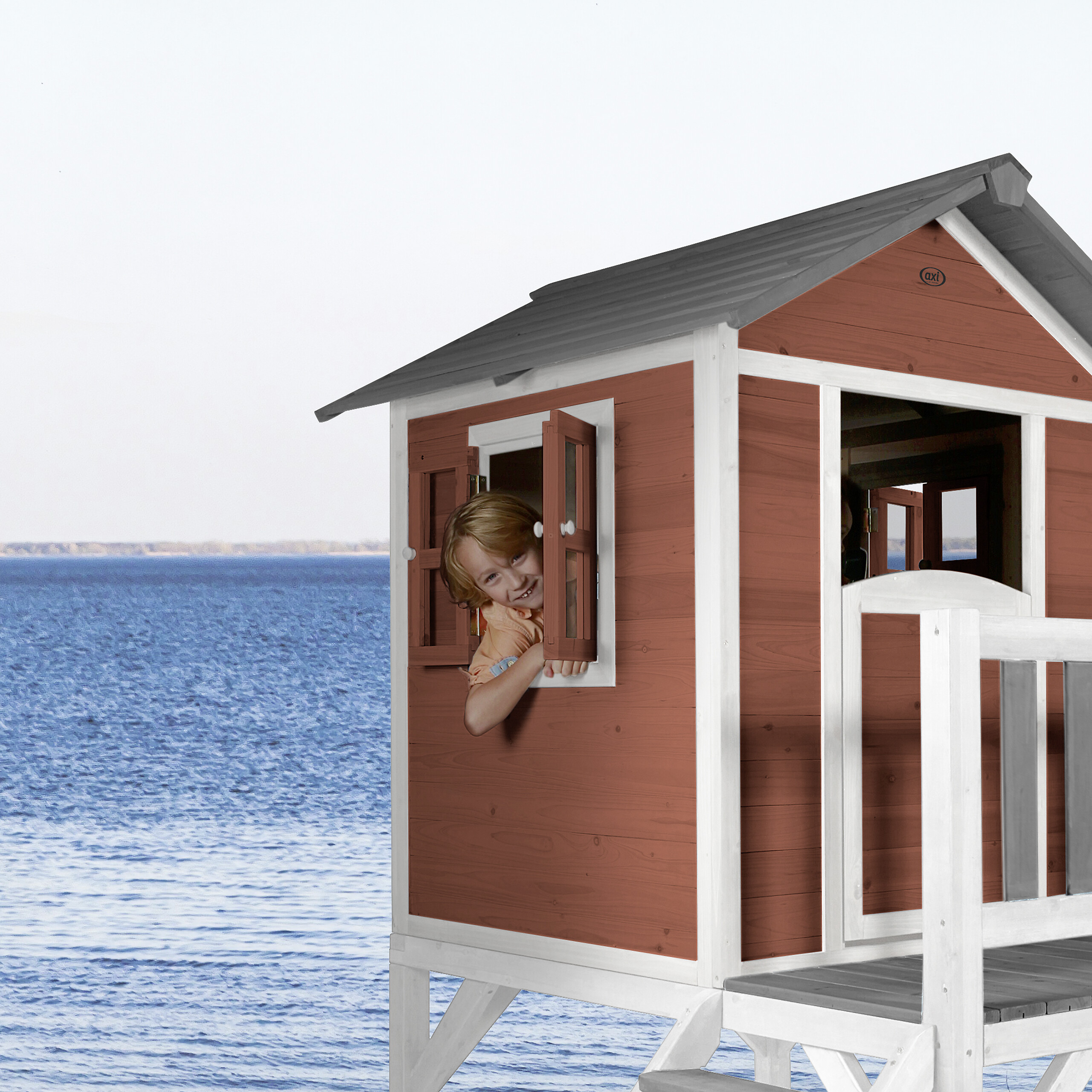 AXI Spielhaus Lodge XL rot B/H/L: ca. 240x189x167 cm