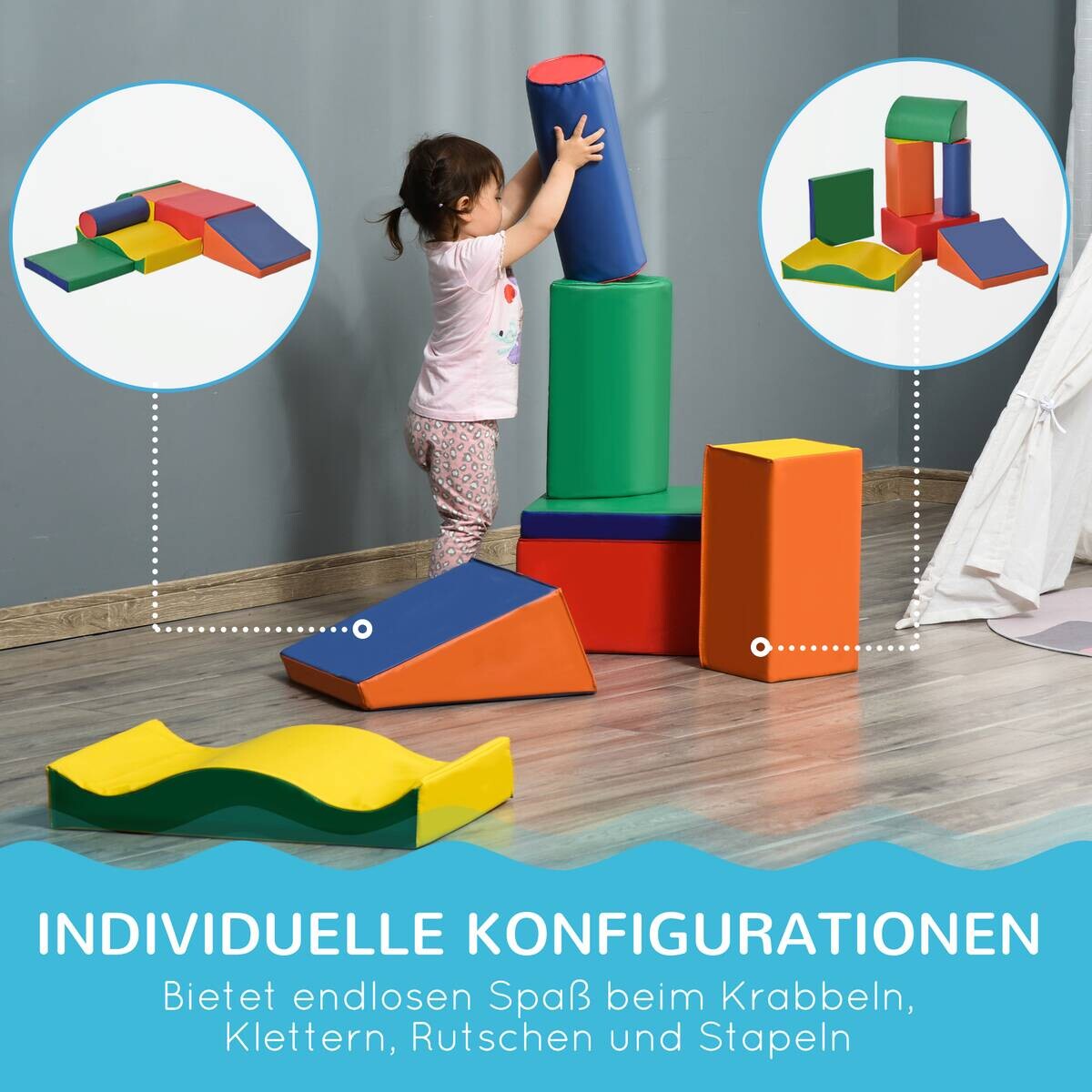 HOMCOM Kinder Softbausteine 7-tlg. B/H/L: ca. 40x60x11 cm