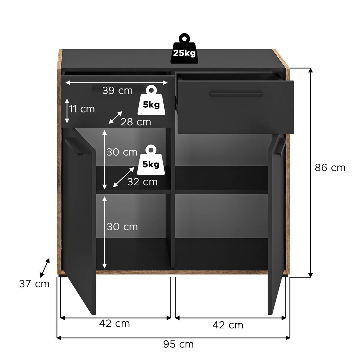 Kommode Bueno Basalt Nox Oak Nachbildung B/H/T: ca. 95x86x37 cm