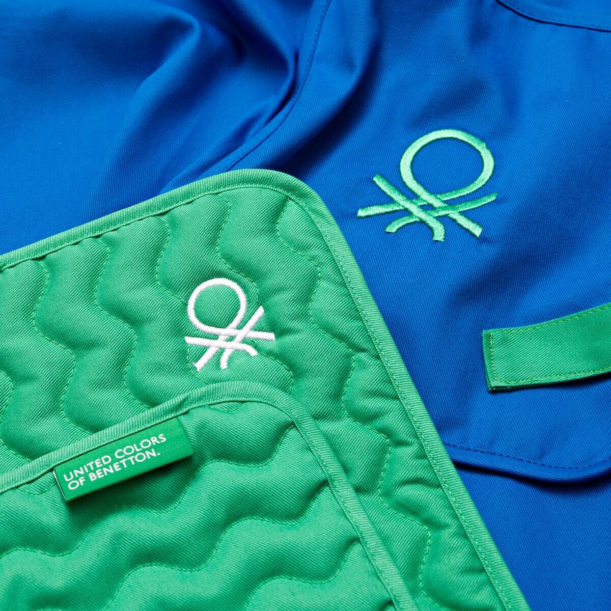 BENETTON Schürze- und Topflappen-Set Rainbow blau Baumwolle