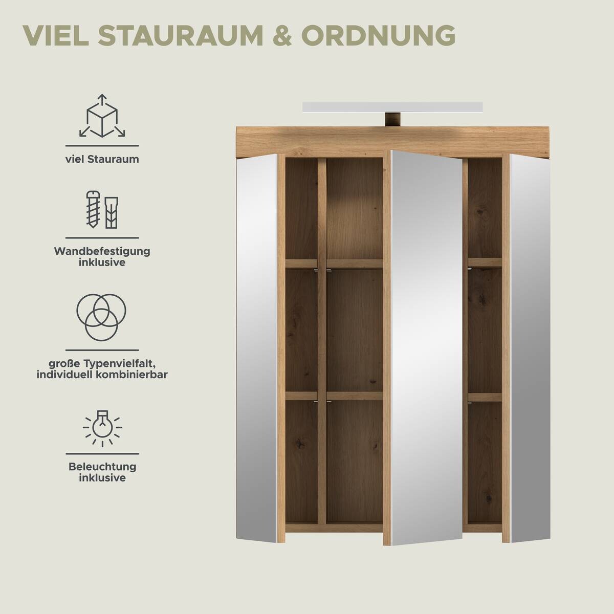 Spiegelschrank Scout Eiche Artisan Nachbildung salbei Nachbildung B/H/T: ca. 60x79x37 cm
