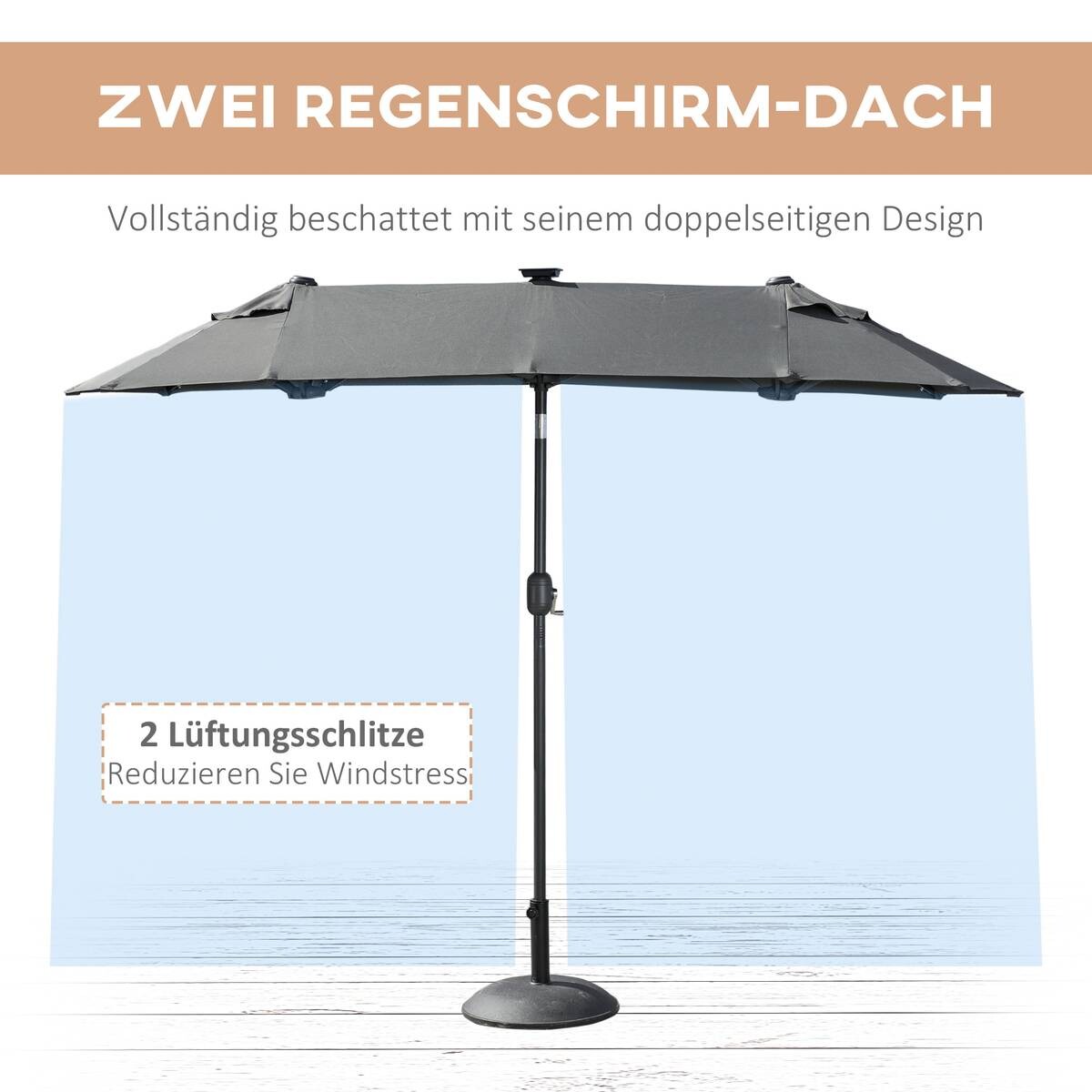 Outsunny Doppelseitiger Sonnenschirm grau Polyester B/H/L: ca. 150x219x295 cm