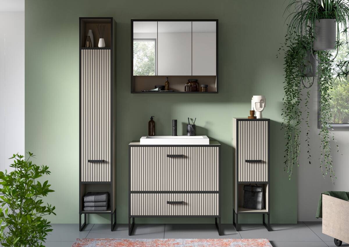 Badezimmer-Set BAGNO schwarz Kaschmirgrau Nachbildung B/H/T: ca. 170x192x48 cm