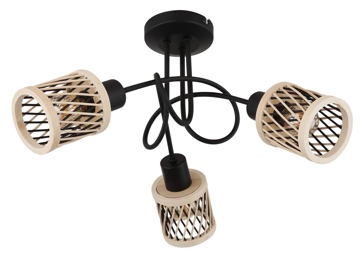 GLOBO LED-Deckenleuchte mattschwarz natur Bambus Metall H/D: ca. 26x40 cm 3 Brennstellen