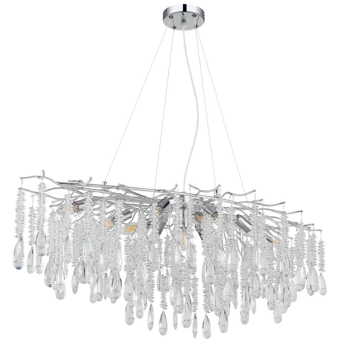 GLOBO Luster silber klar Glas Metall B/H/L: ca. 50x120x120 cm E14 12 Brennstellen