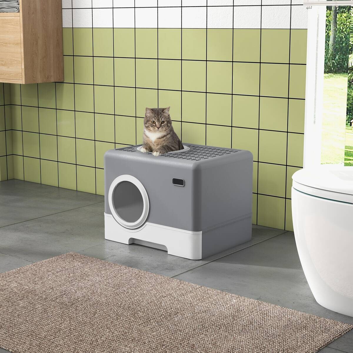 PawHut Katzentoilette grau Kunststoff B/H/L: ca. 41x38,5x52 cm