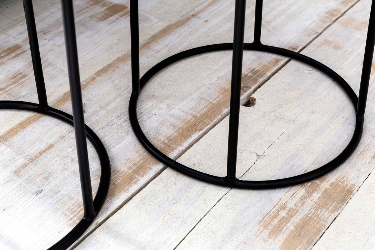 Beistelltisch 2er-Set natur schwarz lackiert Echtholz Eisen