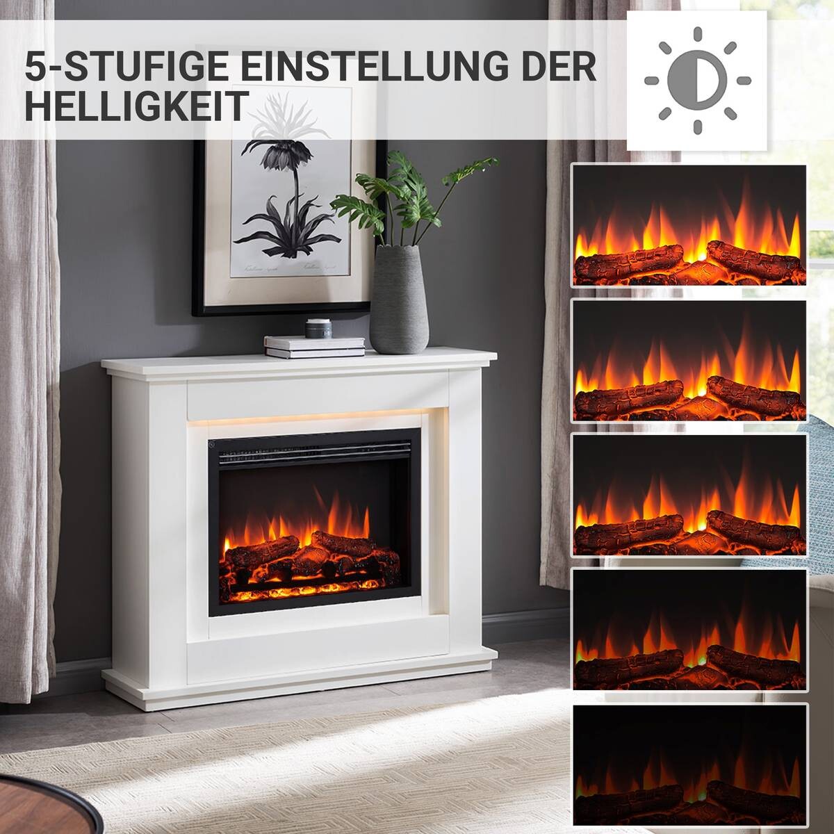 Balderia Elektrischer-Kamin Baldur EF61D-MT119A weiß MDF B/H/T: ca. 100x83x28 cm ca. 2000 W