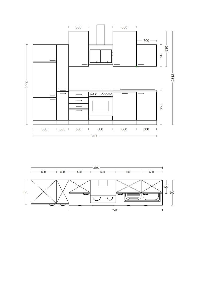Küchenblock Capri schwarz matt B/H/T: ca. 310x234x60 cm