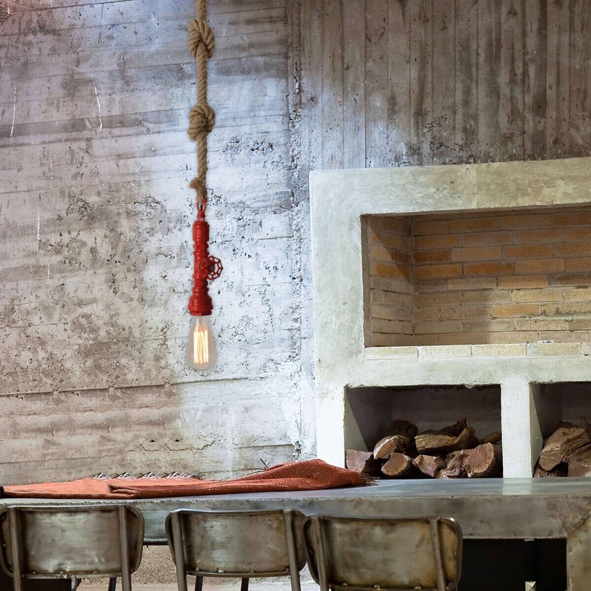 Näve Leuchten Pendelleuchte 114921 rot Textil Metall B/H/T: ca. 12x145x12 cm E27 1 Brennstellen