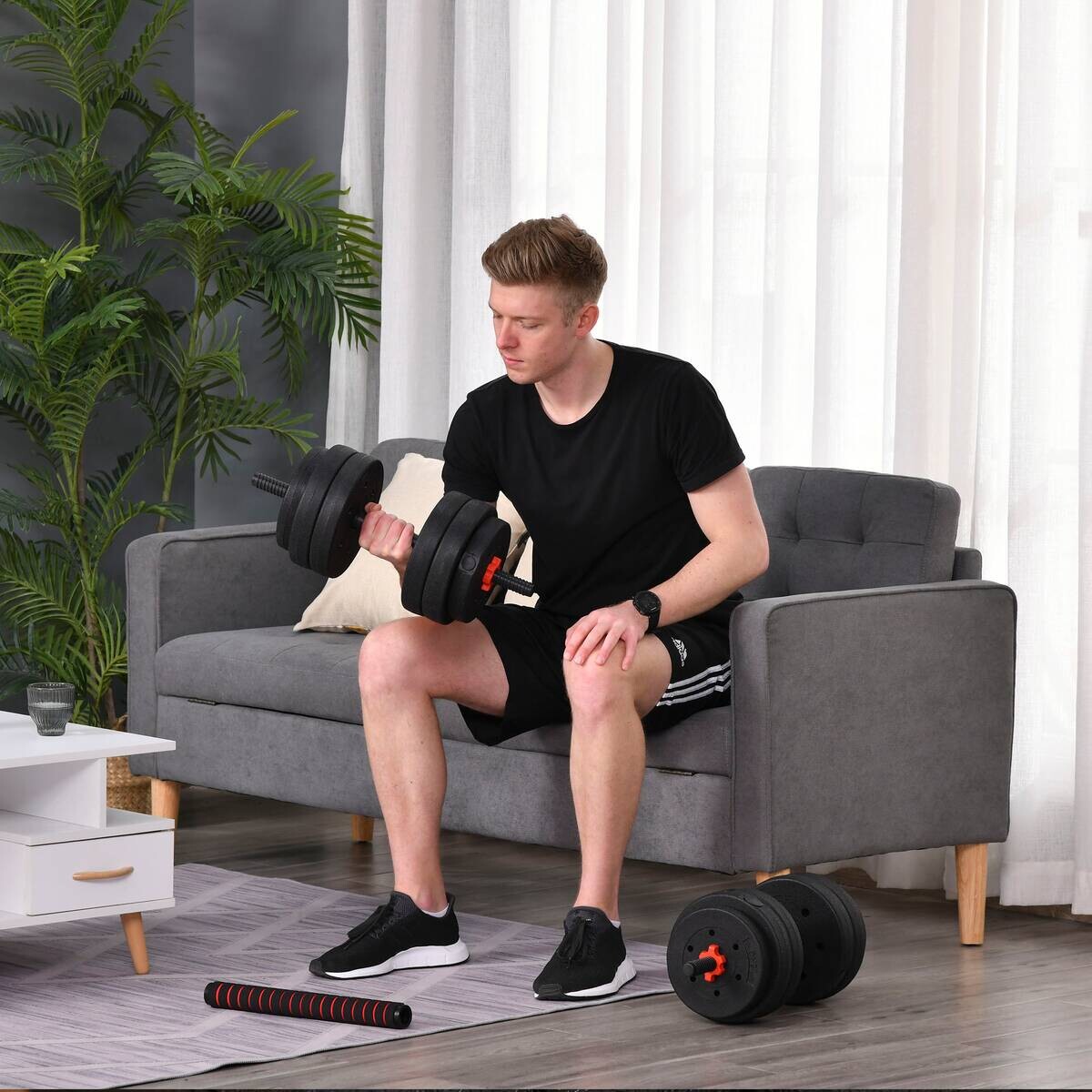 HOMCOM Hantel-Set schwarz Edelstahl B/H/L: ca. 21x21x50 cm