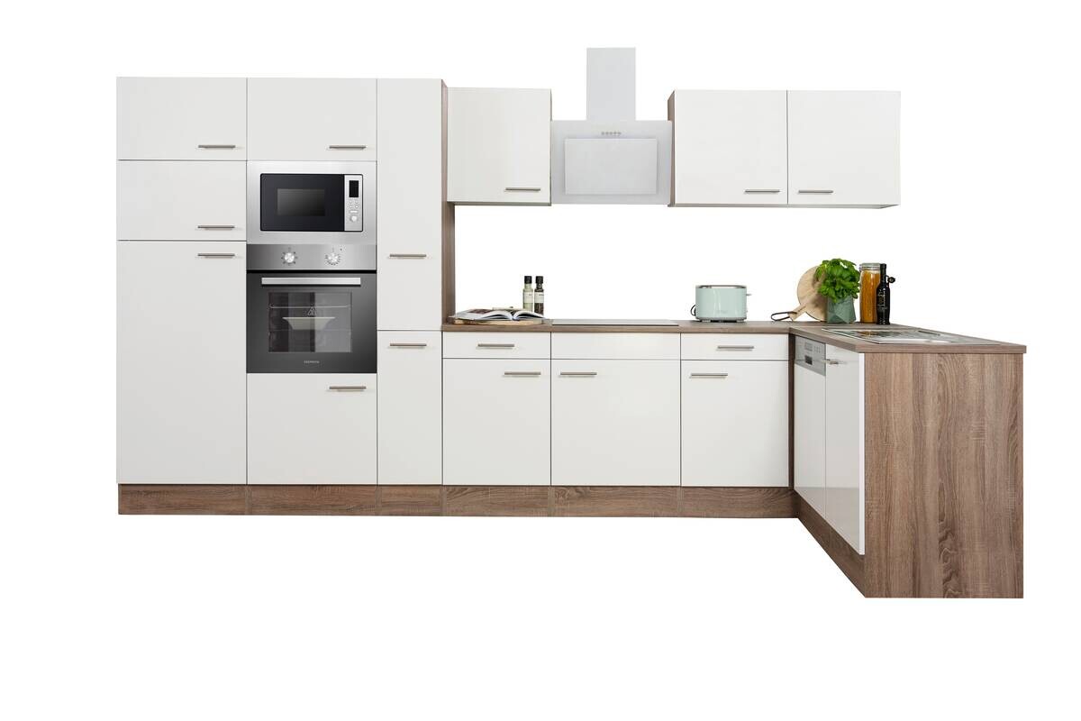 Respekta Winkelküche KBL370EYWMISGKE weiß B/H/T: ca. 370x205x172 cm