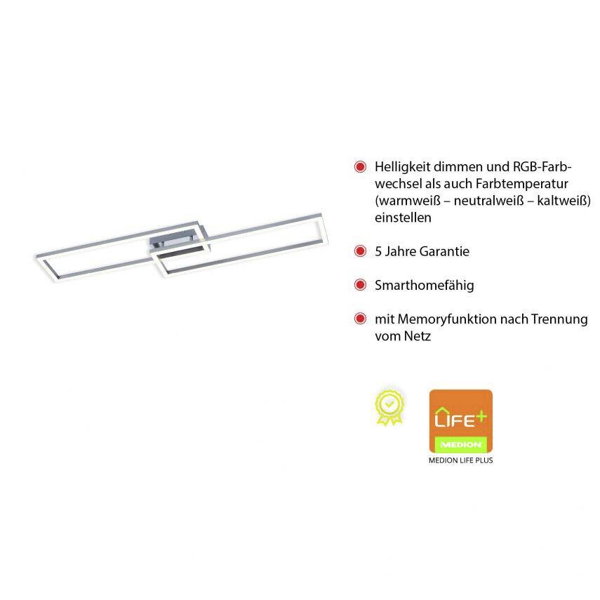 Just Light Smarte Deckenleuchte 16430-55 stahlfarbig weiß Metall Kunststoff B/H/L: ca. 26x8,5x110 cm