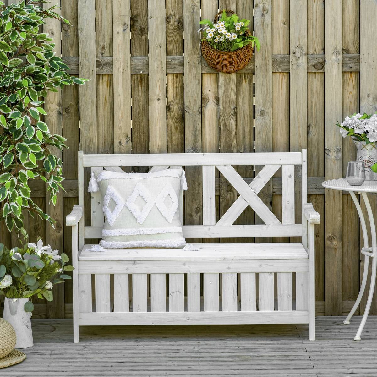 Outsunny Gartenbank weiß Holz B/H/L: ca. 61x85x115 cm