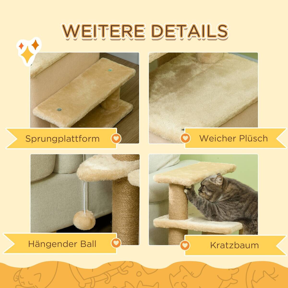 PawHut Katzentreppe m. Schlafhöhle beige Edelstahl B/H/L: ca. 40x60x66 cm