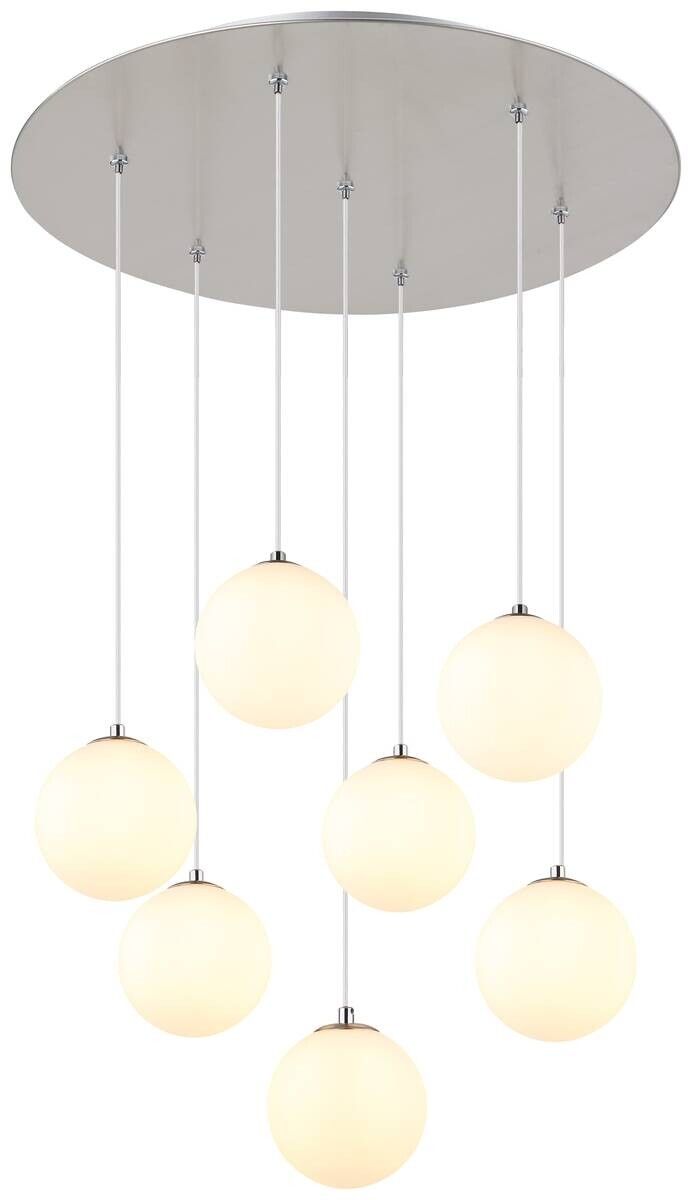 GLOBO Pendelleuchte nickel matt Opal schwarz Kunststoff Glas Metall H/D: ca. 120x55 cm G9 7 Brennstellen