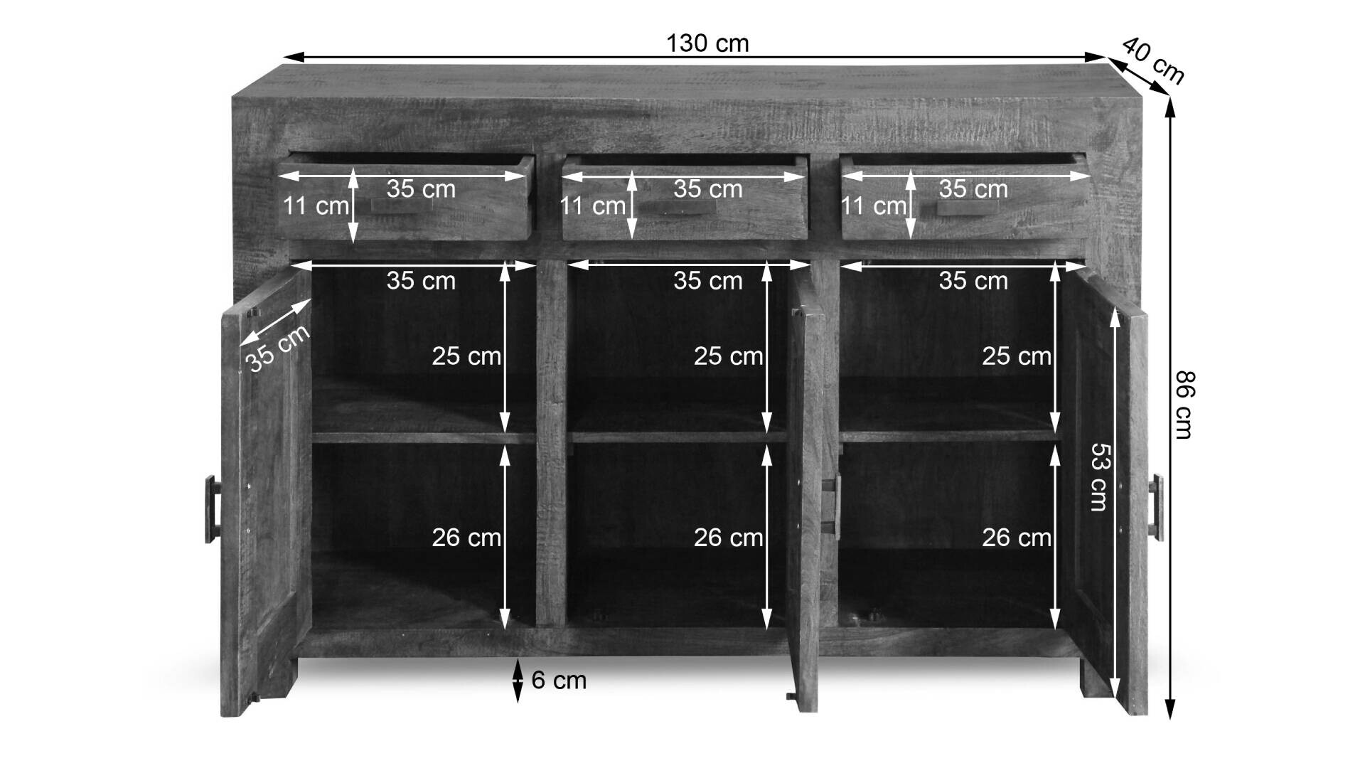 Kommode Genua Akazie dunkel B/H/T: ca. 130x86x40 cm