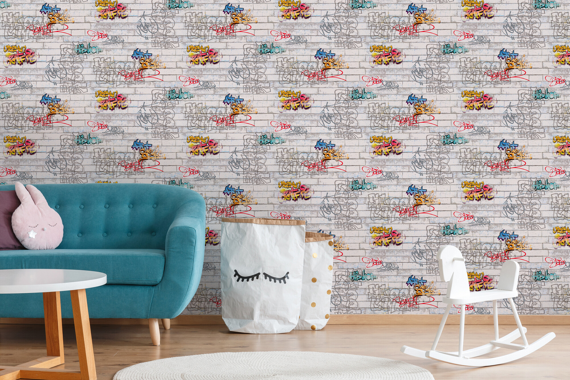 Papiertapete Graffiti weiß bunt B/L: ca. 53x1005 cm