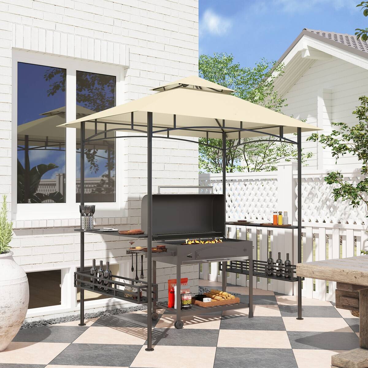 Outsunny Grillpavillon beige Stahl B/H/L: ca. 150x257x240 cm