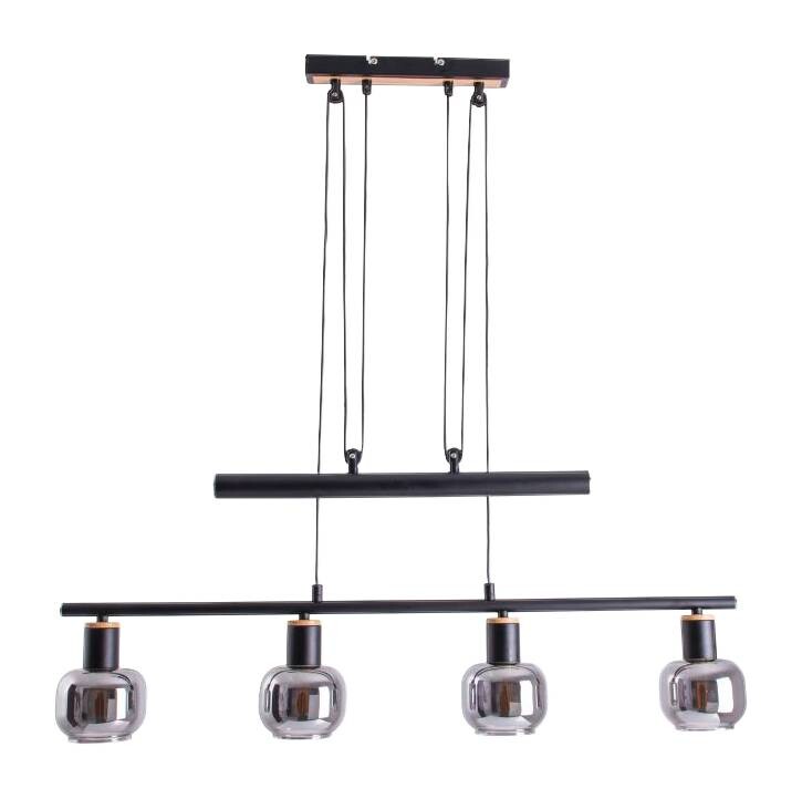 Näve Leuchten Pendelbalkenleuchte 7090422 Fumoso schwarz natur Metall Rauchglas B/H/L: ca. 10x160x78 cm E14 4 Brennstellen